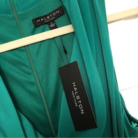 Halston Heritage Gown Column Maxi Dress Draped Cowl Neck Jersey Knit Green NWT S - Picture 5 of 8